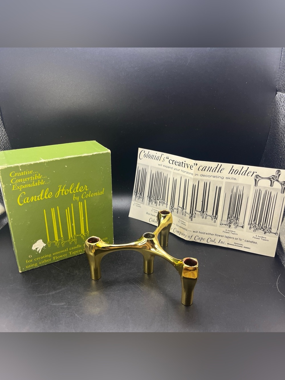 Colonial’s Creative Of Cape Cod Candle Holder Gold Tone Holds 1/2 Candles In Box